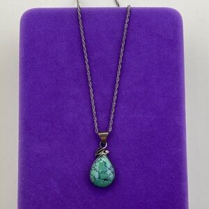 💛 Vintage Sterling Silver Turquoise Teardrop Necklace | Southwestern Boho